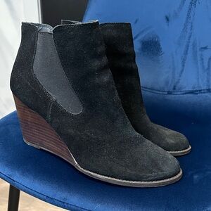 Lucky Brand Black Suede Wedge Ankle Boots